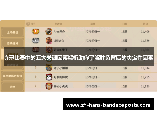 夺冠比赛中的五大关键因素解析助你了解胜负背后的决定性因素